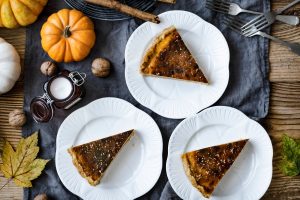 Pumpkin pie freshly baked homemade dessert sliced up